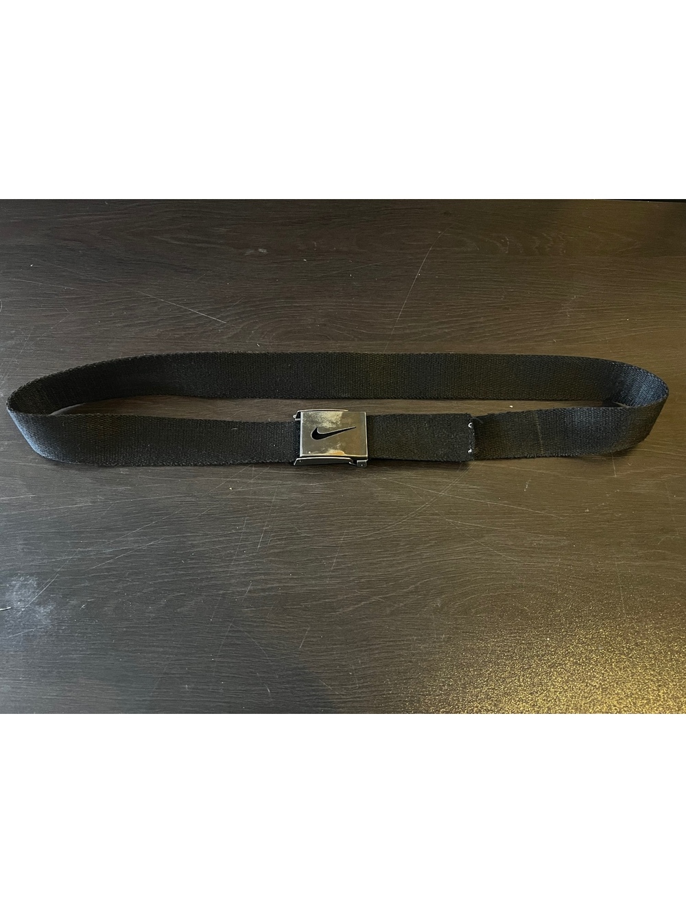 Nike Black Web Belt Metal Swoosh Buckle Adjustable One Size Golf Casual